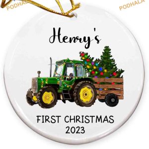 Baby's 1st Christmas 2023 Ornament, Personalized Baby Keepsake, Tractor Design