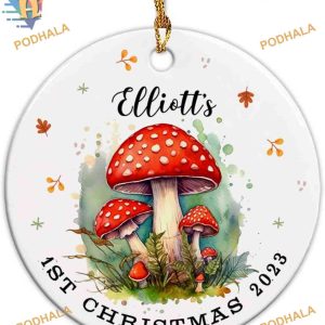 Baby's 1st Christmas 2023 Personalized Mushroom Ceramic Ornament