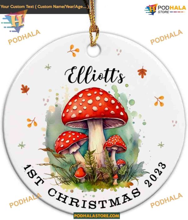 Baby’s 1st Christmas 2023 Personalized Mushroom Ceramic Ornament