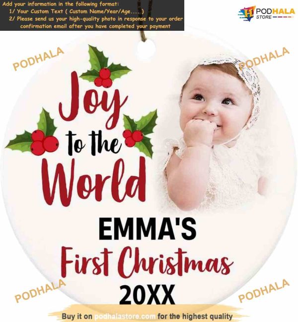 Baby’s First 2023 Christmas Custom Photo Ornament, Personalized Ceramic Decoration