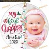 Baby's First Christmas 2023 Custom Photo Ornament, Personalized Circle Ceramic Decor