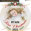 Baby's First Christmas 2023 Custom Photo Ornament, Personalized Holiday Tree Decor