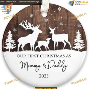 Baby's First Christmas 2023 Family of 3 Personalized Ceramic Ornament