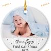 Baby's First Christmas 2023 Personalized Photo Ceramic Ornament, Custom Tree Decor Gift