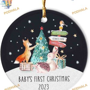 Baby's First Christmas 2023, Woodland Animal Personalized Ceramic Ornament