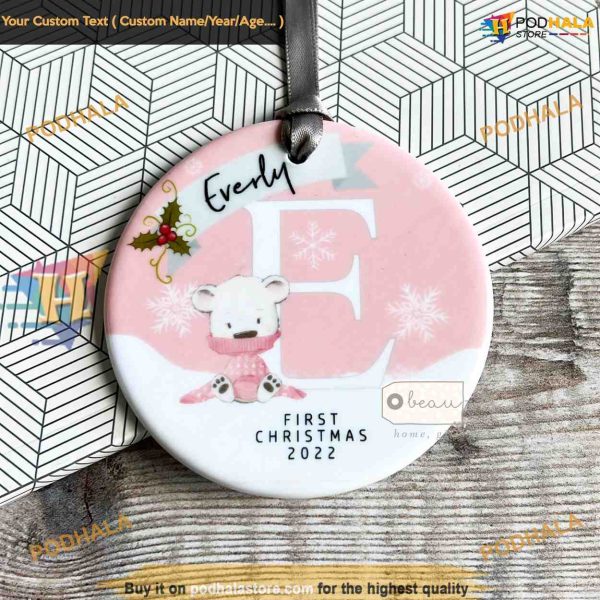 Baby’s First Christmas Bear Snowflake Personalized Ornament, Newborn Gift