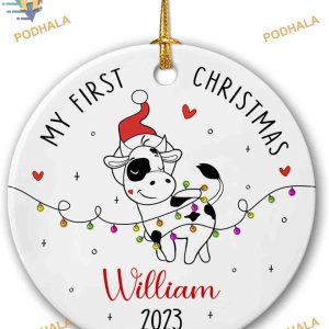 Baby's First Christmas Cow 2023, Personalized Newborn Keepsake Ornament