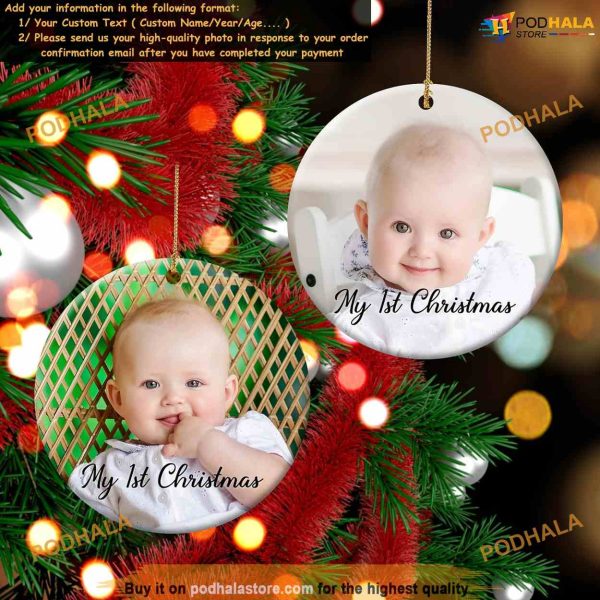 Babys First Christmas Ornament 2023 Custom Picture & Name, Newborn Gift