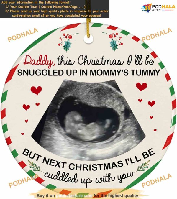 Baby’s First Xmas 2023 Custom Photo Ceramic Ornament, Newborn Keepsake