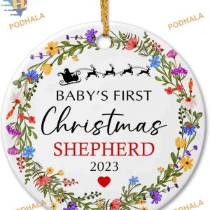 Baby's First Xmas 2023 Ornament, Personalized Ceramic Keepsake for New Parents