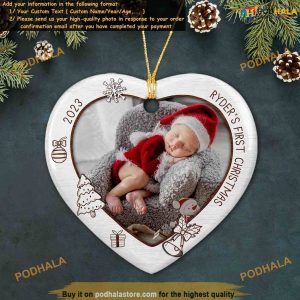 Baby's First Xmas Ceramic Ornament 2023 Custom Photo & Name, New Parents