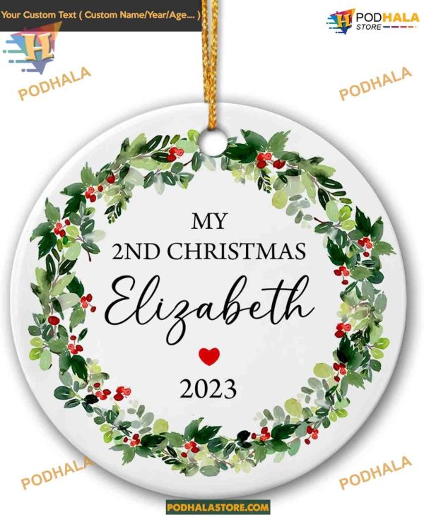 Baby’s Second Christmas 2023 Ornament, Personalized New Baby Gift
