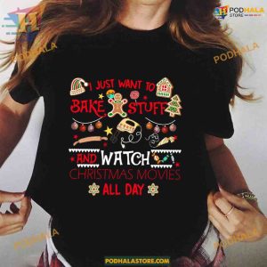 Bake & Watch Christmas Movies Tee, Funny Xmas Gifts