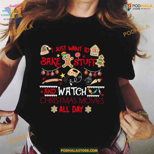 Bake & Watch Christmas Movies Tee, Funny Xmas Gifts
