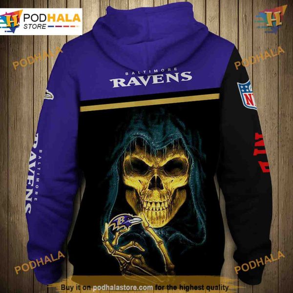 Baltimore Ravens Skull 3D Hoodie, Trending Pullover Sweatshirt