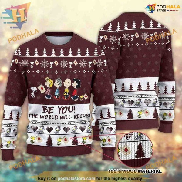 Be You The World Will Adjust Snoopys Ugly Christmas Sweater, Snoopy Lover Gift