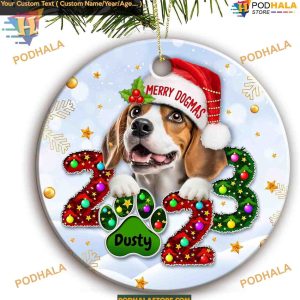Beagle Dog 2023 Custom Ceramic Christmas Ornament, Cute Design