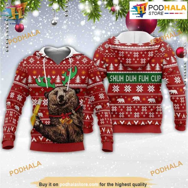 Bear Beer Shud Duh Fuh Cup 3D Hoodie Christmas, Funny Xmas Gifts