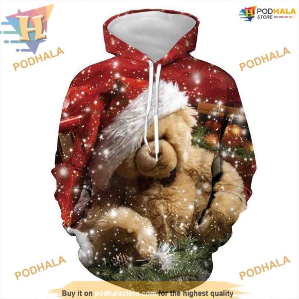 Bear Graphic 3D Christmas Hoodie, A Funny Xmas Gift