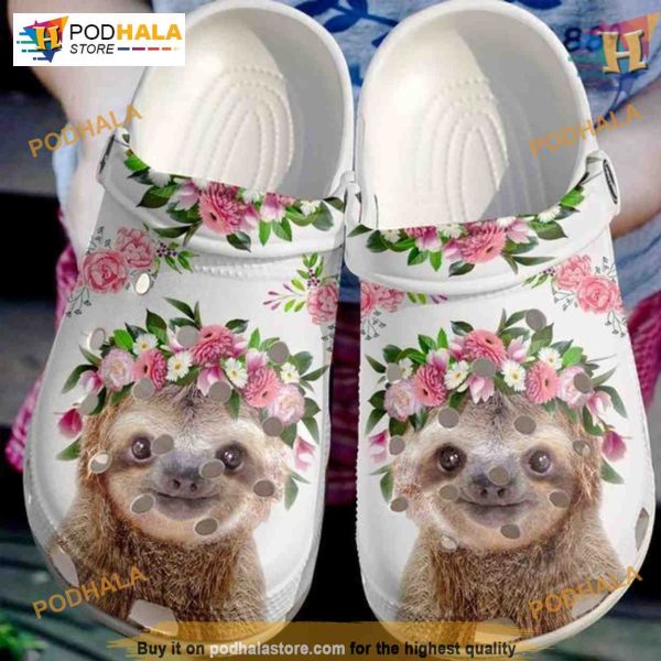 Beautiful Flower With Cute Sloth Shoes Crocs, Creative Christmas Gift Ideas