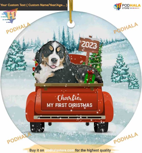 Bernese Puppy Dog First Christmas 2023 Personalized Family Ornaments
