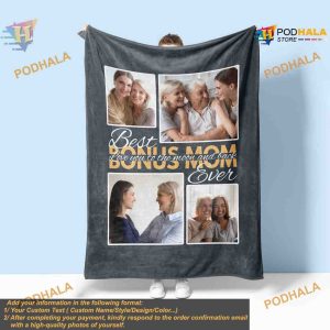 Best Bonus Mom Ever Personalized Photo Blanket, Fleece or Quilt, Gift for Mother-In-Law