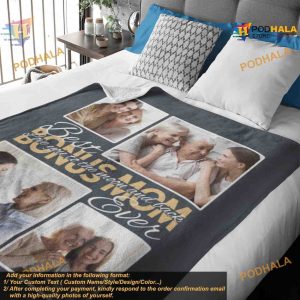 Best Bonus Mom Ever Personalized Photo Blanket Fleece or Quilt Gift for Mother In Law 2
