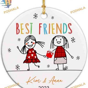 Best Friends Custom Ceramic Ornament, Personalized Besties Christmas Gift