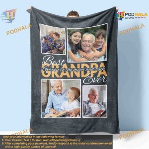 Best Grandpa Ever Personalized Photo Blanket Gift for Grandfather Birthday Christmas Gift 1