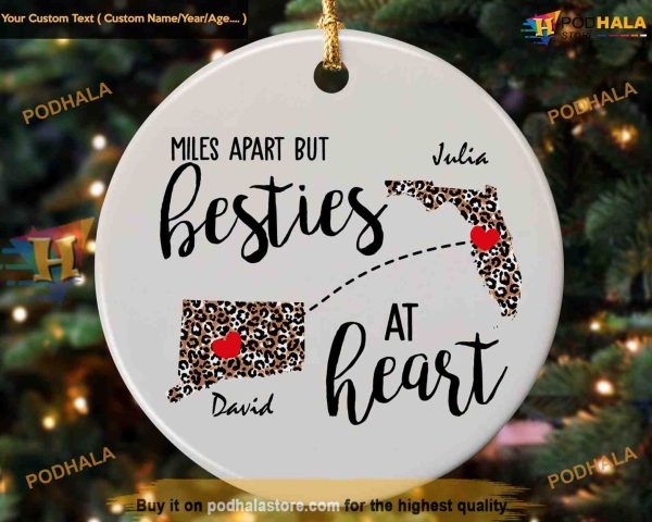 Bestie Bond Personalized Long Distance Relationship Ornament, Friendship Across Miles