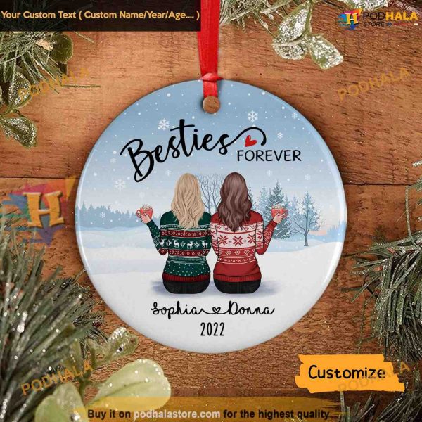 Besties Ceramic Christmas Ornament, Custom Best Friends Holiday Decor