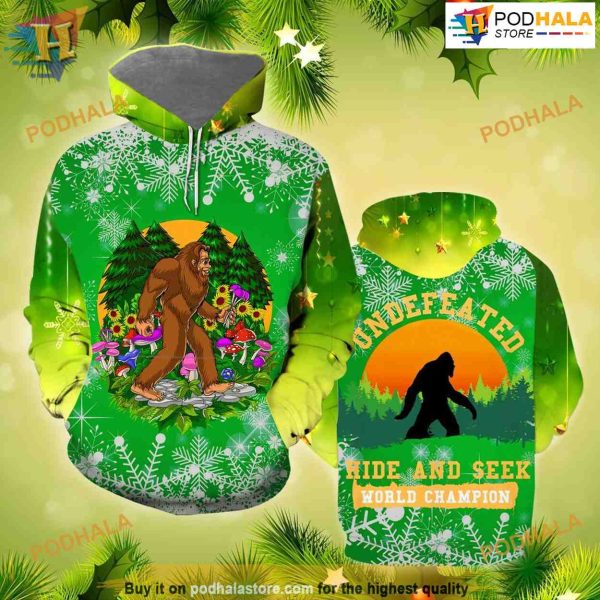 Bigfoot Hide And Seek Christmas All Over Printed 3D Hoodie Sweatshirt