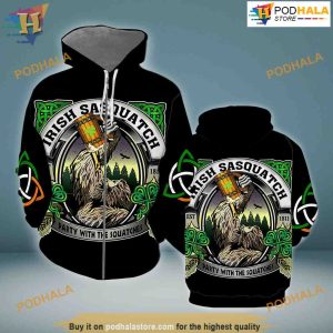 Bigfoot Irish St Patrick's Day All Over Printed 3D Hoodie Sweatshirt