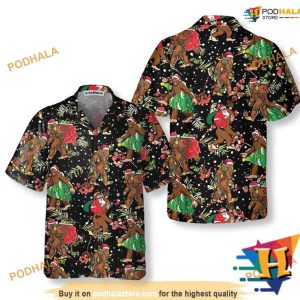 Bigfoot Santa Christmas Pattern Hawaiian Shirt, Funny Xmas Gifts
