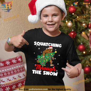 Bigfoot Squatching Through The Snow Sasquatch Christmas Xmas Shirt 2 1