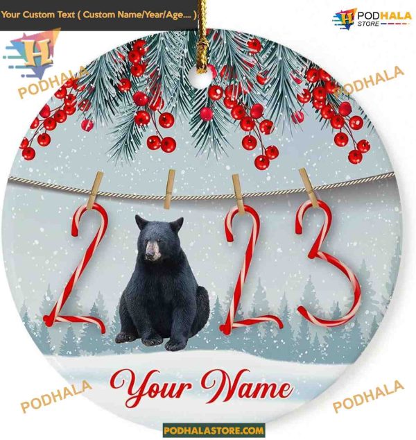 Black Bear Christmas Funny Gifts, Personalized Family Ornaments