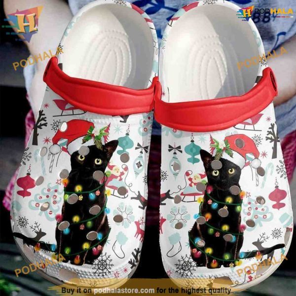 Black Cat Christmas Classic Crocs, Funny Christmas Gift Ideas