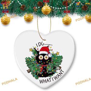 Black Cat Christmas Ornament, 2023 Family Decoration, Heart-Shape Keepsake