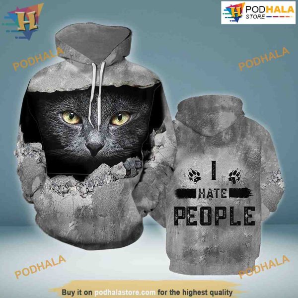 Black Cat I Hate People All Over Printed 3D Hoodie Sweatshirt