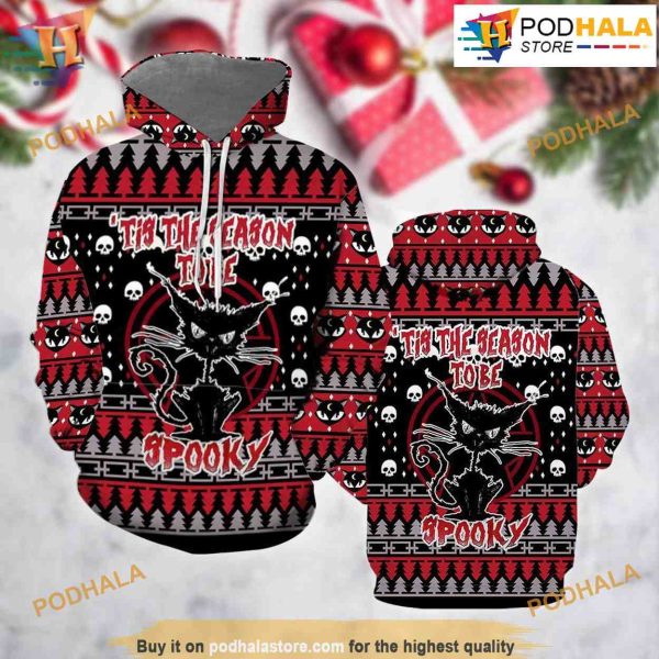 Black Cat Spooky Xmas 3D Hoodie Christmas, Funny Xmas Gifts