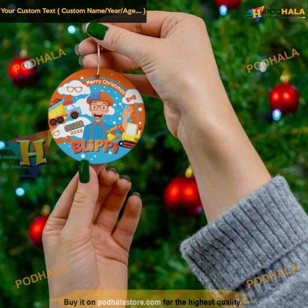Blippi Christmas Ceramic Ornament, Personalized Kids Decor