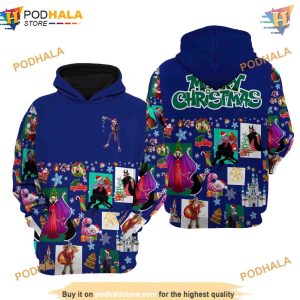Blue Disney Villains 3D Hoodie Merry Christmas Trending Apparel 1
