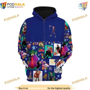 Blue Disney Villains 3D Hoodie Merry Christmas Trending Apparel 2
