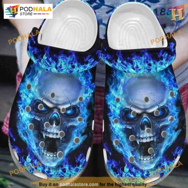 Blue Fire Skull Shoes Christmas Crocs, Creative Christmas Gifts
