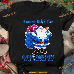 Blue for Autism Santa Christmas Shirt, Matching Family Christmas Shirt