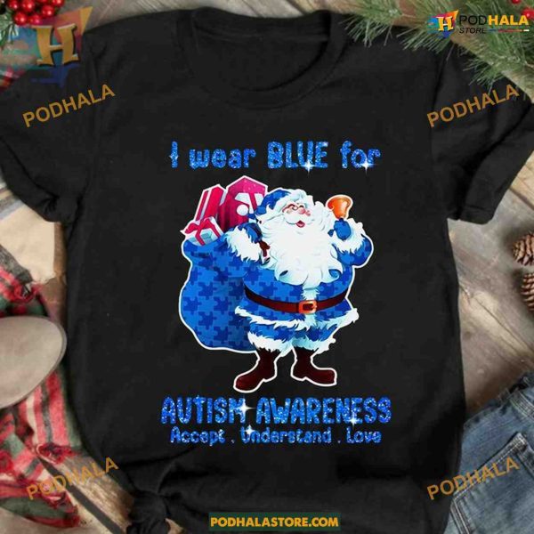Blue for Autism Santa Christmas Shirt, Matching Family Christmas Shirt