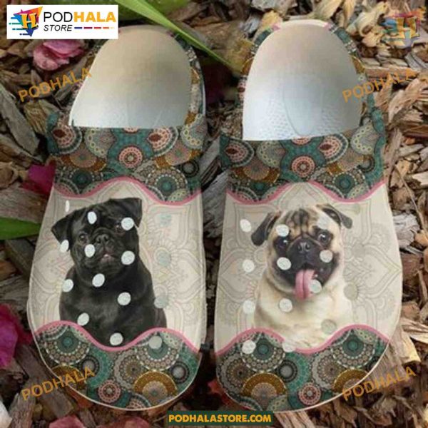 Bohemian Pug Puppies Mandala Pattern, International Dog Day Crocs