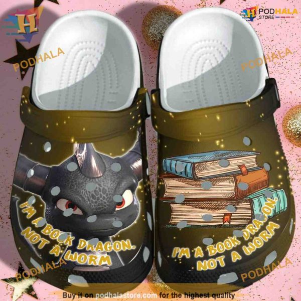 Book Dragon Worm Christmas Croc Shoes, Funny Christmas Crocs for Readers