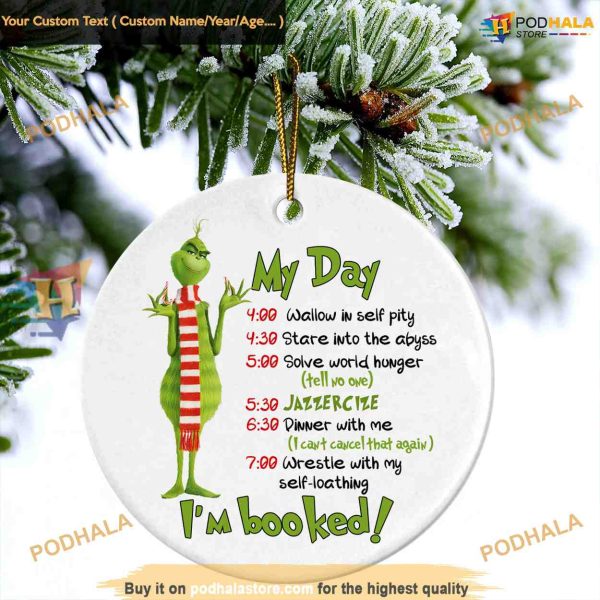 Booked Day Grinch Decor, Round Grinch Christmas Ornaments
