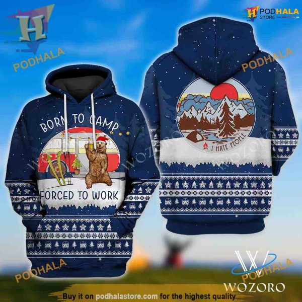 Born to Camp Bear Santa Christmas Hoodie, For Outdoorsy Spirits
